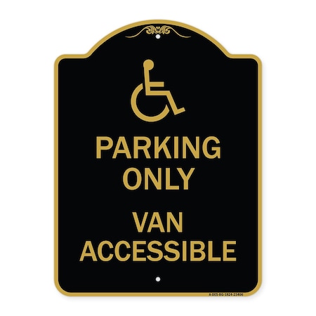 Signmission Parking Van Accessible W/ Graphic, Black & Gold Aluminum Sign, 18" x 24", BG-1824-23406 A-DES-BG-1824-23406